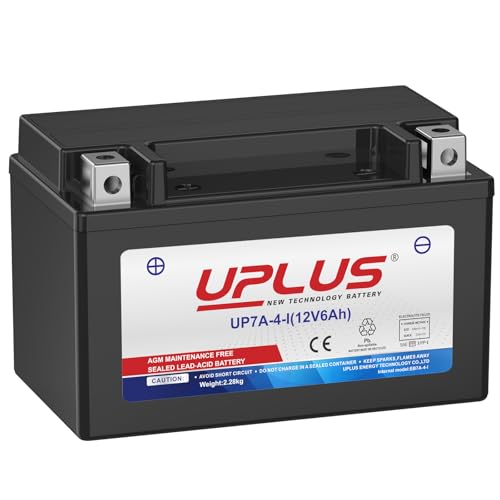 UPLUS UP7A-4-I Motorcycle Battery,12V 6Ah, replace for-TX7A, AGM-Maintenance-Free SLA Batteries Scooter ATV | Confirm size before order 150L x 87W x 93H(mm)