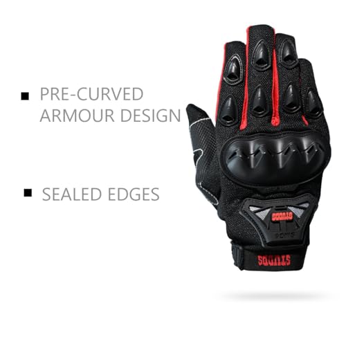 Image of STUDDS SMG 6 Full Finger Bike Riding Gloves with Touch Screen Sensitivity Thumb & Index Finger, Knuckle Protection Mesh Fabric, Anti-Slip Silicon Pads (RED, 2XL)