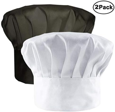 Chef Hat Adult Adjustable Elastic Baker Kitchen Cooking Chef Cap, White, Black