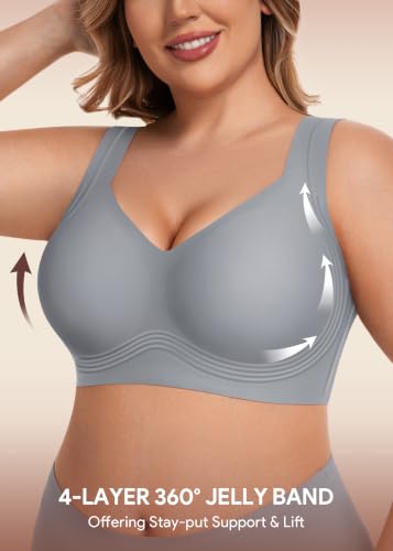 Image of HBselect Jelly Bras for Women Plus Size Pullover Wireless Full Coverage Bra | No Underwire, Push Up, Lift, Minimizer Bras, Wide Straps, Seamless T-shirt Everyday Bralette, For Older Women, Large Breast
