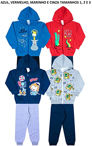 Kit 4 Conjuntos Infantil Moletom Menino Masculino Atacado (6, Azul - Vermelho - Marinho - Cinza)