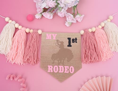 My First Rodeo High Chair Pink Tassel Banner - Cowgirl One Birthday Party Decorations,1st Rodeo Birthday Highchair Banner Photo Props,Western Farm Cowgirl Theme Party Decorations by AOQURE - Image 7