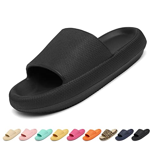 Somic Hausschuhe Damen Herren Cozislides Original Damen Badelatschen Cozy Slipper Damen Sandalen Sommer Badesandalen EVA Rutschfest Ultraleicht Badeschuhe Zuhause Flip Flops Schwarz 3839