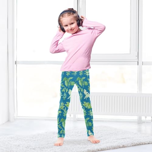 ALAZA Girls' Leggings Children's Yoga Pants Skinny Printed Dance Herbs Blue Comfortable 4T3