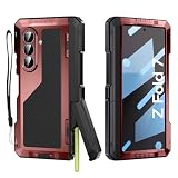 Libeagle for Samsung Galaxy Z Fold 7 Case with S Pen Holder, Metal Bumper Premium Rugged Heavy Duty Shockproof Protective, Screen Protector, Hinge Protection, Rugged Phone Stand Cover 5G, Red