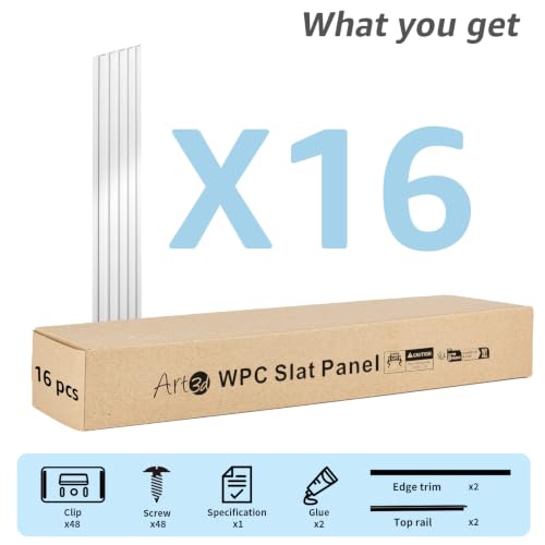 Image of Art3d 48 x 6 in WPC Wood Slat Wall Panels, 3D Wall Accents, 16-Pack, White