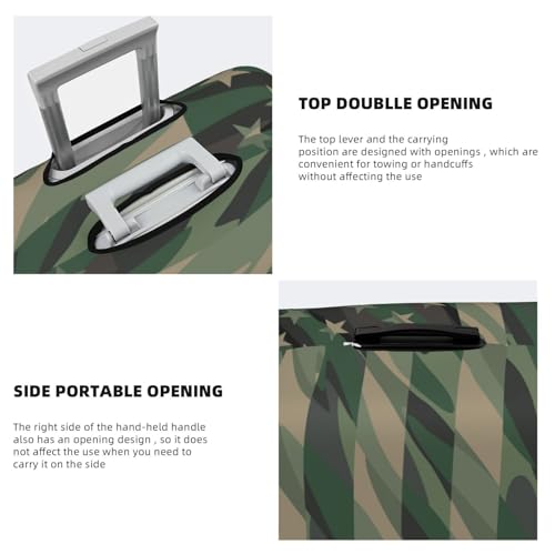Jungle Green Camo Usa Flag Print Luggage Cover For Suitcase,Washable Elastic Travel Suitcase Protector With Zipper Closure And Bottom Buckle – Fits 18-32" Luggage-Medium3