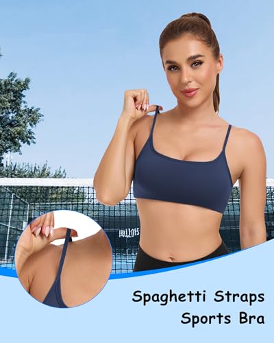 Image of QUOJIZY Sports Bras for Women Open Back Workout Tops for Women Yoga Bra Spaghetti Straps Twist Back