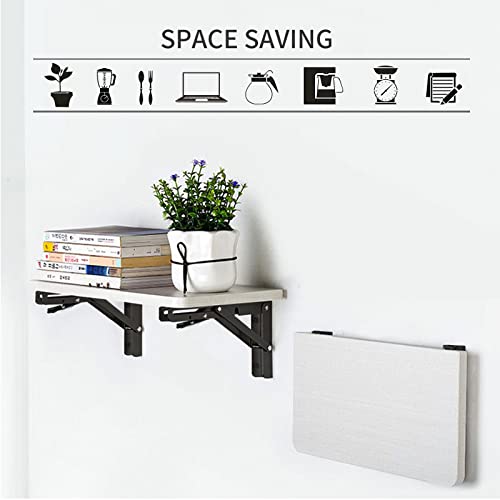Image of YUMORE 8 Inch Folding Shelf Bracket, Heavy Duty L Bracket, Black, 2 Pack | 300 LB Load Capacity, Foldable Locking Design, Easy Release Lever, Easy Installation, Includes Hardware