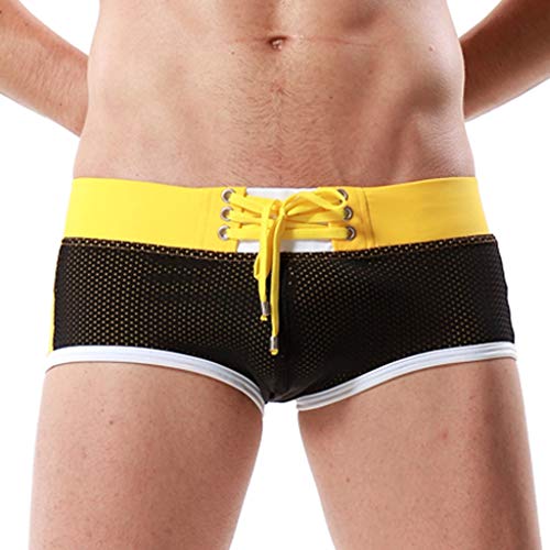 PASATO New Men's Swim Bikini Board Shorts Trunks Brand Stripe Sexy Nylon Breathable Bulge Briefs Swimming Shorts(Black,S)