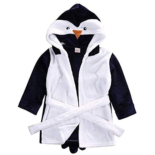 BriskyM Baby Bademantel Mit Kapuze Nachthemd Kapuze Nachthemd Säuglings Karikatur Tierart Handtuch Ultra-weiches Fleece Pyjamas Kinderdecke (Pinguin, 130) Cover
