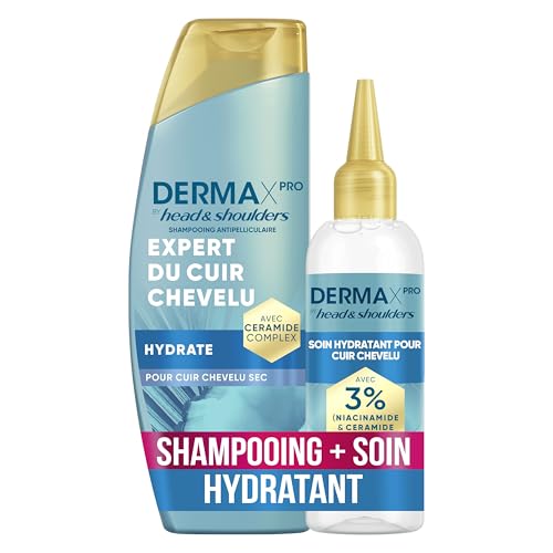Head & Shoulders DermaXPro Hydrate Shampoing Antipelliculaire 250ml Soin Hydratant Cuir Chevelu 145ml avec Niacinamide et Complexe de Céramides
