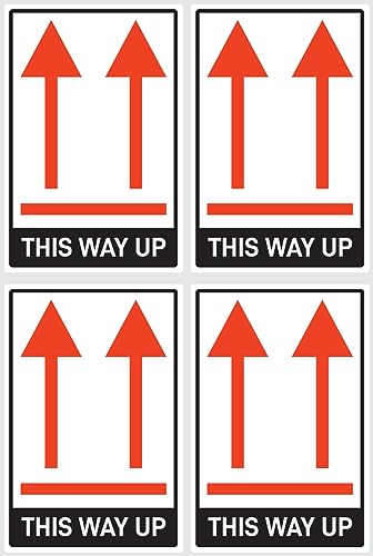 Aufkleber: 150x100 mm, 4 Stück - Kennzeichnung von Versandstücken - Paketorientierung Pfeile - hier oben - this way up - ADR/GHS/DGR/UN