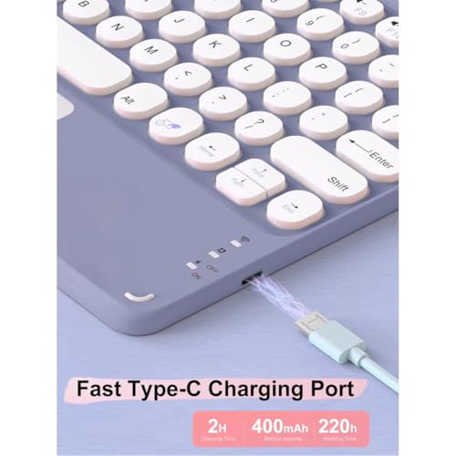 iPad mini7 (A17 Pro)/mini6 用 キーボード ケース タッチパッド搭載 丸型キー iPad mini 第7/6世代 用キーボード カバー 上側Apple Pencil 収納 カラーキーボード 配色ワイヤレス Bluetoothキーボード 着脱式 磁気吸着，ブラック