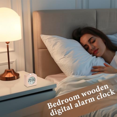 Despertador digital de madera a pilas reloj pequeño portátil para evitar cables 4