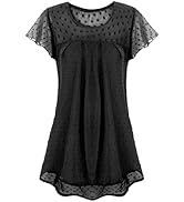 AVAYUU Damen Blusen Chiffon Tops Kurzarm Swiss Dot Bluse Elegant Rundhals Falten Tunika Oberteile...