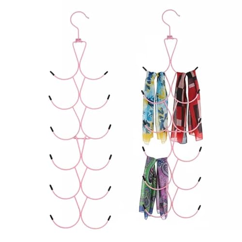 Anseom 2 Lot de Cintre Foulard, Cintre Porte Cravate avec 12 Crochets, Porte Foulard pour Garde-Robe, Organisateur de Placard Peu Encombrant pour Foulards, Châle, Ceinture (Rose)