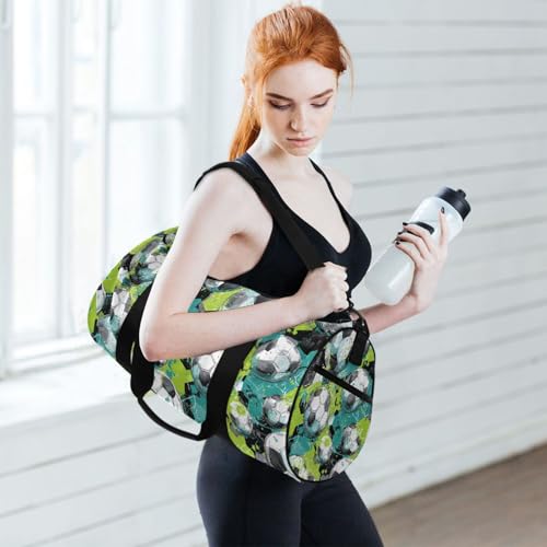 Football Sports Duffel Bag Full Print Durable Barrel Gym Bag with Large Capacity, Adjustable Strap and Side Zippered Pocket for Fitness Sports Training and Travel 6