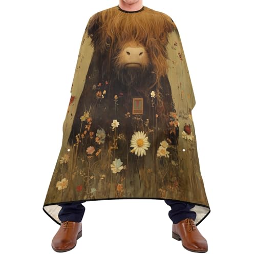 Kigai Highland Cow Hair Cutting Cape for Men & Women Waterproof Barber Cape Professional Hairdressing Salon Styling Apron with Adjustable Closure Snap