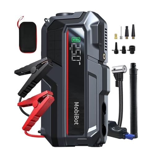 MobiBot Arrancador con compresor de aire y bomba de aire, potente amplificador de batería de coche de 2000 A, inflador de neumáticos de 150 PSI, bomba de aire portátil rápida para colchón, banco de