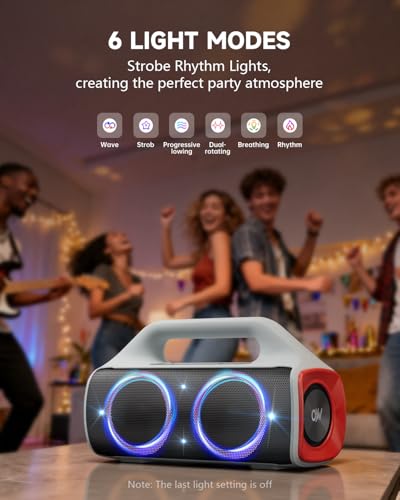 Image of IP67 Waterproof Bluetooth Speaker:80W(Peak) Loud Outdoor Portable Wireless Party Speakers with LED Lights,20H Playtime,Bluetooth 5.3,Deep Bass & TWS for Pool,Beach(White)