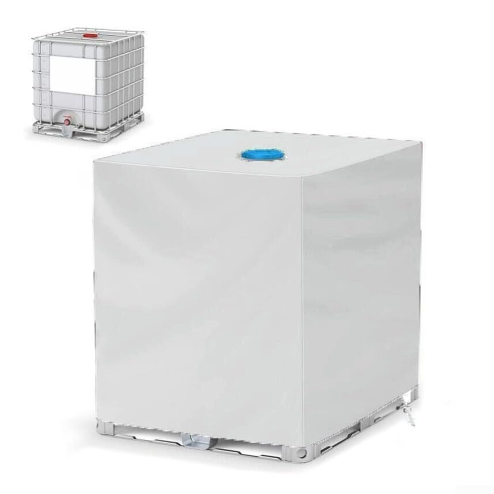 Cubierta para depósito de agua de 1000 L, material plateado 210D, resistente a la intemperie, para exteriores, con solapas, acceso a grifo, protección duradera para depósitos de agua, resistente a los