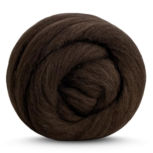 Revolution Fibers Corriedale Wool Roving 1 lb (16 Ounces) for Spinning | Soft Chunky Jumbo Yarn for Arm Knitting Blanket |100% Natural Undyed Wool Yarn Bulk, Felting Core, Carded Stuffing (Brown)