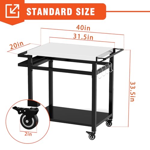 Image of 20 inchx 32 inch Grill Table with Double-Shelf, Stainless Steel Grill Cart, Multifunctional Food Prep and Pizza Oven Table for Ninja Grill, Blackstone Griddle 17 inch /22 inch
