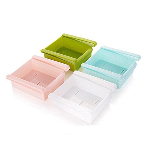 4 Pcs/lot Plastic Kitchen Refrigerator Storage Rack Fridge Freezer Shelf Holder Pull-out Drawer Organiser Space Saver /White