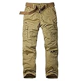JEsilunmaMY Men's Outdoor Camo Cargo Pants Multi-Pocket Casual Straight Leg Trousers Mountain Camping Hiking Military Pants (Khaki,29)