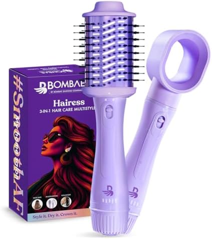 Bombae Hairess Ionic 3-In-1 Hot Air Brush Dryer, Curl, Volumizer & Straightener|Hair Dryer For Woman|Blow Dryer For Women|Hot Hair Brush|Hair Blow Dry Brush|Hair Styling Tools|1200W Power, Ceramic-Coated, 360° Airflow For Frizz-Free Styling