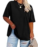 Fisoew Women's Plus Size T Shirts Oversized Tees Half Sleeve Crew Neck Cotton Tunic Tops Black
