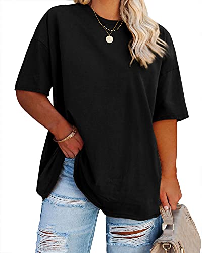 Fisoew Women's Plus Size T Shirts Oversized Tees Summer Half Sleeve Crew Neck Tunic Tops