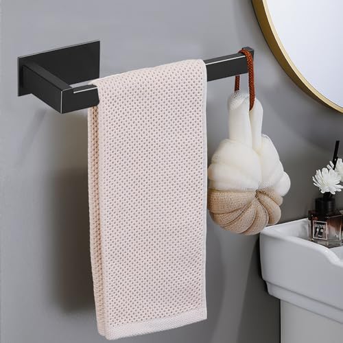 Vanloory Portasciugamani Da Mano, Forte Anello Autoadesivo, Barra Portasciugamani In Acciaio Inox SUS304 Spesso, Senza Foratura, Moderno Gancio Per Asciugamani Per Bagno E Cucina (22,9 Cm, Nero Opaco - 6