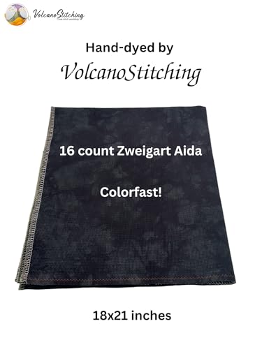 Image of VolcanoStitching Lowery Black Floor Stand Set - 16ct Hand-Dyed Aida | Hands-free Lowery floor stand for cross stitch & embroidery hoops; includes hand-dyed 16-count Aida in matching Black