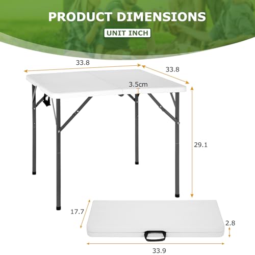 BestOffice Outdoor 34" Folding Card Table Plastic Table Portable Square Height Dining Table Perfect for Picnics,Parties,Party and Camping, White