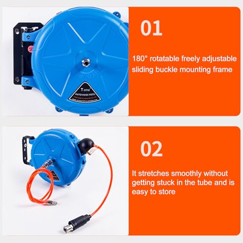 Carrete de manguera industrial de pared con rebobinado automático seguro 8