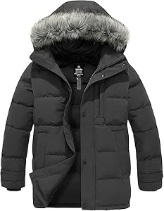 Wantdo Doudoune Homme Manteau Hiver Chaude Polyvalente Mi-longue Veste Imperméable avec Capuchon en Fourrure pour Neige, Randonnée, Voyage Gris Foncé XL