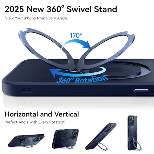 Image of for iPhone 16 Pro Case 360Spin Magnetic Stand, Fit for MagSafe, Shockproof of Military-Grade Protection, Magnetic Phone Case for iPhone 16 Pro with Kickstand Rotatable 6.3 inch, Deep Blue