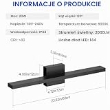 Klighten Lampa LED do lustra łazienkowego, 60 cm, 20 W, IP44, lampa ścienna, lampa ścienna do łazienki, lampy nad lustro, nowoczesna, 2000 lm, 6000 K, zimna biel, 144 diody LED, 110 V-240 V, czarna