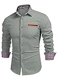 Meilicloth Jeanshemd Herren Cowboy Langarmhemd Denim Shirt Freizeithemd männer Business Casual Western Grau L