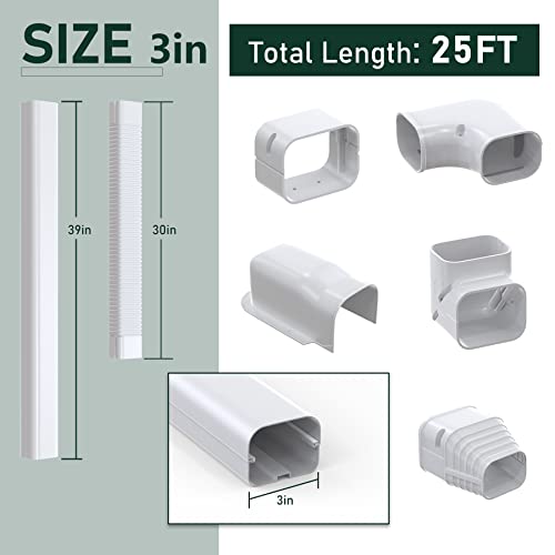 Flehomo Mini Split Air Conditioner Pvc Line Set Cover Kit, 3" 25Ft Decorative Tubing For Heat Pumps System And Central Air Conditioner #TOP1