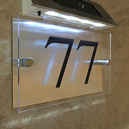 Plaque De Maison Solaire éclairée – Numéro LED, Moderne, Gris, Acrylique Et Inox