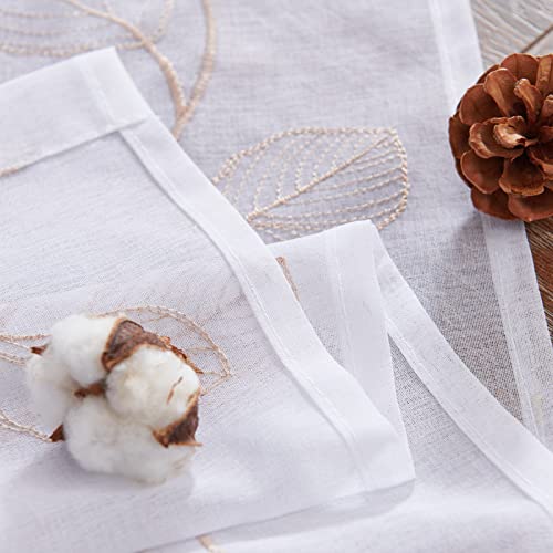 Topick White Sheer Taupe Leaf Curtain Kitchen Valance For Windows Leaf Embroidered Voile Small Curtain Valance Semi Sheer Farmhouse Curtain 18 Inch Rod Pocket 1 Panel Taupe On White #TOP7
