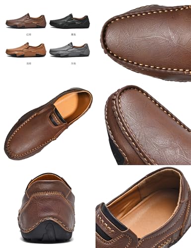 Men's Dress Driving Loafers Slip On Casual Shoes,Lightweight Comfortable Leather No-Heel Barefoot Flat Moccasins2