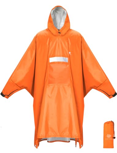 Image of ANYOO Hooded Rain Poncho for Adults Waterproof Lightweight Rain Coat for Men Women Reusable Rain Jacket for Emergency Outdoor