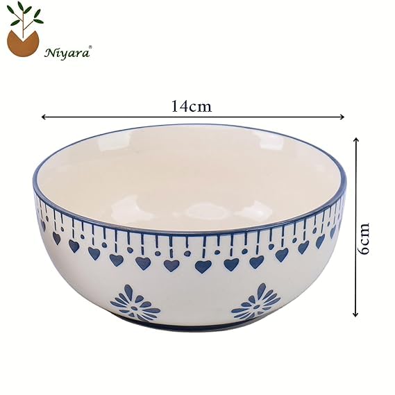 Image of Niyara Ceramic Printed Bowl Set of 2 | Premium Serving Bowls for Snacks, Soup & Desserts | Microwave & Dishwasher Safe (Grey Loral Print)
