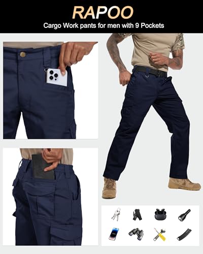 Image of Rapoo Ripstop Water Resistant Cargo Tactical Pants for Men EDC Hiking Work Military Army Pants with 9 Pockets