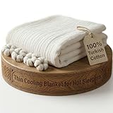 Goqan Muslin Throw Blanket 55x60 – 100% Turkish Cotton 4 Layer Boho Muslin Blanket for Adults, Four Season Blanket Lightweight and Thin, Soft, Breathable for Bed, Couch, Picnic - White