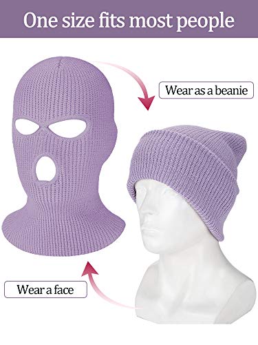 SATINIOR 3 Holes Full Face Cover Outdoor Balaclava Knitted Neck Gaiter Ski Mask for Sports Cycling (Pure Purple,Medium)